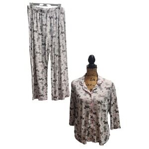 Karen‎ Neuberger Women's Pajama Set Dog Print Sleepwear Top Pants L